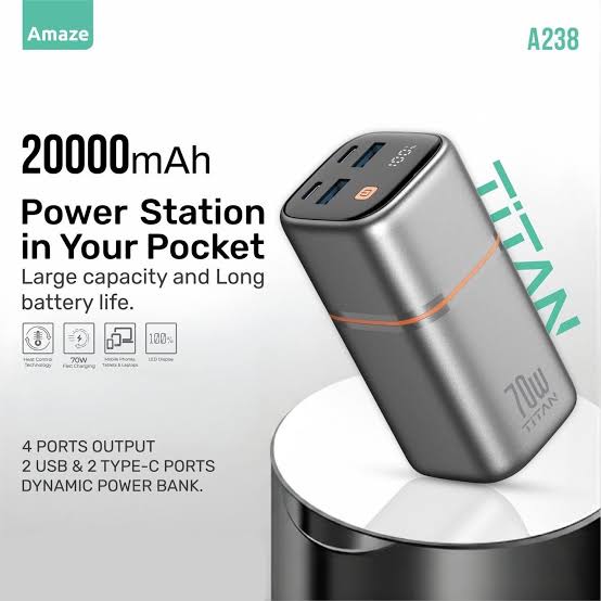 Buy Amaze A238 TITAN 20000mAh 70W Power Bank PD 35W Fast Charging Support 3  Ports at Best Price in Pakistan | PlayTech
