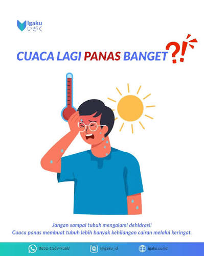 Cuaca panas bikin tubuh lebih mudah kehilangan cairan, lho! ☀️💧 Jangan tunggu sampai merasa sangat haus! Pastikan kebutuhan cairan tercukupi setiap hari dan perhatikan tanda-tanda dehidrasi seperti lemas, pusing, atau urine berwarna