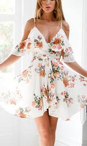 Wanting You Floral Pattern Short Sleeve Off The Shoulder Cross Wrap V Neck Ruffle Skater Flare A Line Mini Dress 2 Colors Available Sold Out Floral Dress Summer Floral Dresses Short Fashion