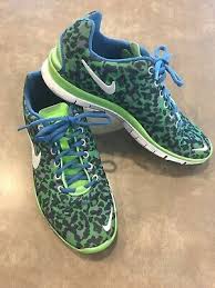 Shoes with animal print pattern. Nike Free Tr Fit 3 Blue Green Leopard Animal Print Running Shoes Sz 8 Euc Ebay