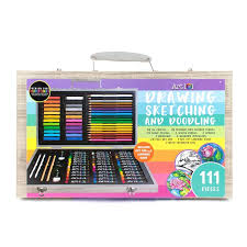 Art 101 Drawing Sketching And Doodling 111 Piece Wood Art Set Art Set Oil Pastel Doodles