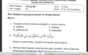 Kunci jawaban pendidikan agama islam dan budi pekerti kelas 4 sdmi halaman 42 selasa 3 agustus 2021 1702. Soal Penilaian Mapel Pai Dan Bp Kelas 3 Semester 1 Sekolahdasar Net