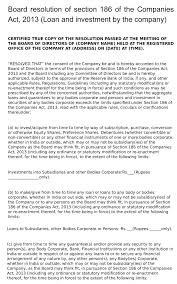 Board Resolution Of Section 186 Of The Companies Act 2013 Loan And I