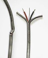 Wires through the walls in an existing home, from basement to first or second floor. Electrical Wiring Wikipedia