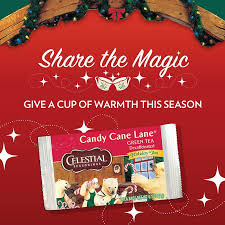 Candy cane lane decaf, vanilla, mint, green tea, peppermint. Celestial Seasonings Launches Free Holiday Tea Program