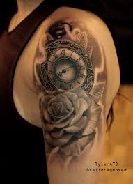 Clock And Rose Half Sleeve Tattoo Tyleratd Whistler Canada Instagram Selfdiagnosed Half Sleeve Tattoo Rose Half Sleeve Arm Sleeve Tattoos For Women