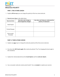 Molecular geometry worksheet … summer 2006 … whelan … 90 120 polar. How Does Bond Angle Affect Polarity