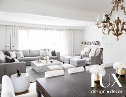 Decor In A Beautiful Transitional Lux Style Light Dark Contrast Pops Of Color Light And Airy Designed By Lux Decor Photograph Grey Family Rooms Home Decor