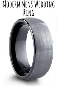Brushed Silver Black Engagement Ring White Gold Modern Mens Wedding Rings Three Stone Engagement Rings