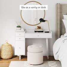 Daisy White And Gold Makeup Desk 4 Drawers Brass Accent Knobs Nathan James