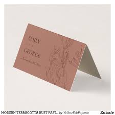 Modern Terracotta Rust Pastel Line Drawing Floral Place Card Zazzle Com Line Drawing Place Cards Drawings