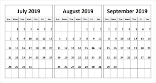July August September 2019 Calendar In Pdf Word Excel Printable Template December Calendar June 2019 Calendar Calendar Printables