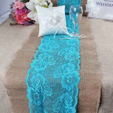 Aqua Blue Vintage Burlap Lace Table Runner Wedding Xmas Tablecloth Rustic Cover Table Runners Wedding Lace Table Runner Wedding Burlap Lace Table Runner