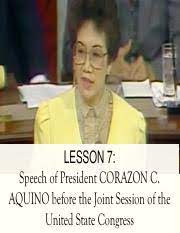 I never saw her humiliate or embarrass anyone or raise her voice in anger in public. 416165404 Cory Aquino S Speech Lesson 7 Speech Of President Corazon C Aquino Before The Joint Session Of The United State Congress About The Course Hero