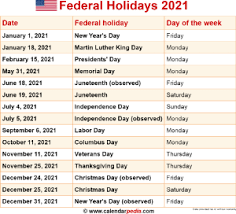 Those calendars are available in word, pdf or png. Federal Holidays 2021
