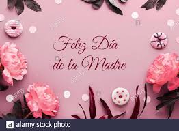 Feliz dia de las madrea. Feliz Dia De La Madre Bedeutet Auf Spanisch Happy Mother S Day Rosa Pfingstrose Blume Grusskarte Umschlag Und Papier Konfetti Kreise Einfarbig Rosa Stockfotografie Alamy