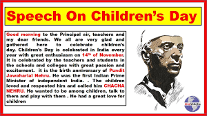 Children's day is an event celebrated on various days in many places around the world. Speech On Children S Day In English Children S Day Speech For School Students Youtube