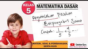 Kelas 5 Penjumlahan Pecahan Berpenyebut Sama Materi Soal Pembahasan Kuis Youtube