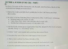 He described the cork as looking like hundreds of boxes, and cell theory 1. Lecture 6 A Tour Of The Cell Parti O Lecture 6 Chegg Com