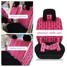 Black And Pink Car Seat Covers Chanel 18pc Pink Black Car Seat Cover Set Glamour Dolls Black Car Car Seat Cover Sets Carseat Cover