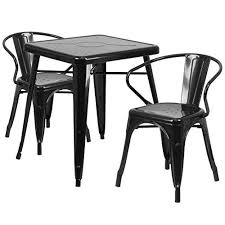 Mfo 23 75 Square Black Metal Indoor Outdoor Table Set With 2 Arm Chairs Modern Dining Table Set Outdoor Table Settings 3 Piece Bistro Set