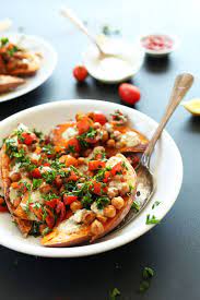 Mediterranean Baked Sweet Potatoes Minimalist Baker Recipes Recipe Vegan Dinners Whole Food Recipes Recipes