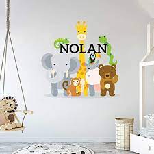 Amazon Com Personalized Name Jungle Animals Baby Boy Nursery Wall Decals Mm104 Bright Cute And Unique Removable Peel Stick Stickers For Bedroom And Home Mural Children Wall Decal Wide 32 X