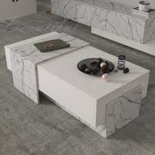 Sozan white and white marble coffee table and center table set - موقع البيت  الحديث