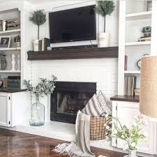 Basket Of Pillows Living Room Decor Fireplace Farm House Living Room Fireplace Bookshelves