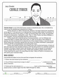 Jazz Greats Charlie Parker Worksheet Education Com Music Education Music Lesson Plans Teaching Music