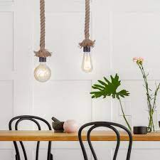 While white dining tables have been around since the 60's and midcentury classics like the tulip table are eternally popular, white pendant lights are far less frequently used in the much like the dashing black pendant, the white pendant is an addition that makes immediate impact in the dining room. Bundle Retro Ceiling Pendant Lamp Filament Dimmable Dining Room Lighting Hemp Rope Hanging Light In A Set Including Led Bulbs Etc Shop Lamps Furniture Technology Household All From One Source