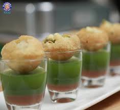 Pani Puri Canape With Sweet Tangy Spicy Dip Pani Puri Is The Most Popular Street Food In India Food Wedding Buffet Food Indian Snack Recipes