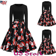 Women Retro Christmas Xmas Santa Claus Print Long Sleeve Ruffle Swing Dress Us In 2020 Long Sleeve Swing Dress Christmas Swing Dress Christmas Fancy Dress Outfit