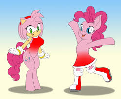 1167495 - safe, artist:foxbeast, part of a set, pinkie pie, hybrid, amy rose,  body swap, character to character, crossover, female, gradient background,  male, part of a series, partial body swap, pony to