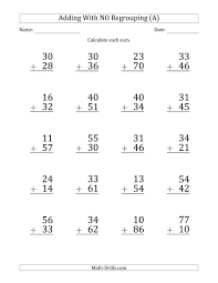 Using your whiteboards, follow along and answer the questions in 20 minutes. Large Print 2 Digit Plus 2 Digit Addition With No Regrouping A