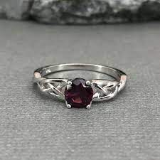 Round Rhodolite Garnet Celtic Ring Natural Rhodolite Garnet Stone Trinity Celtic Ring 925 Sterling Silver Solitaire Promise Eng Celtic Rings Garnet Stone Rings