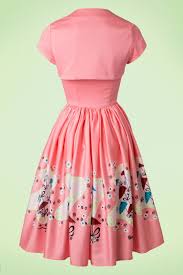 50s Evelyn Dress In Bright Pink With Umbrella Print