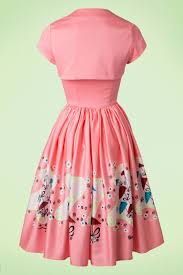 50s Evelyn Dress In Bright Pink With Umbrella Print