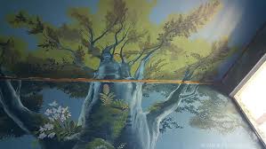 While hard to execute (at least in situ) a decorated ceiling has the advantage that it is largely protected from damage by fingers and dust. Project Enchanted Forest Mural Wendy Roberts Fine Art