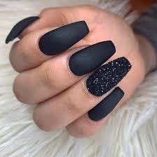 Black And Glitter Nails Black Matte Nails With Sugar Glitter Nail Coffin Nails Long Nails Black Matte Nails Sugar Glitter Nails Matte Black Nails Long Nails Black Acrylic Nails