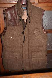 1495 Mens M Polo Ralph Lauren Brown Tweed Wool Leather Goose Down Hunting Vest Brown Tweed Lauren Brown Polo Ralph Lauren