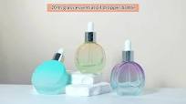 Color Flat Round Oblate Containers Essential Oil Serum 20ml 30ml Glass  Dropper Bottles Custom Gradient Frost Purple Yellow Blue