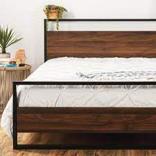 Black rattan wooden queen bed with headbord, footboard and metal rails. Best Choice Products Metal Wood Platform Queen Bed Frame W Wood Slats Headboard Footboard 660lb Cap Black Brown Target