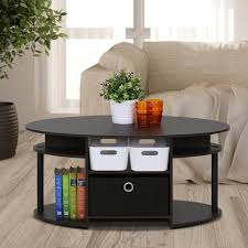 Browse our great prices & discounts on the best oval end tables. Furinno Jaya Simple Design Oval Coffee Table With Bin Walnut Walmart Com Walmart Com
