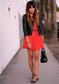 Red Dress And Leather Jacket First Date Outfits Style Fashion