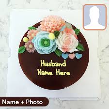 Well, this cake can be a great option for you. Romantic Birthday Cake For Husband With Photo And Name