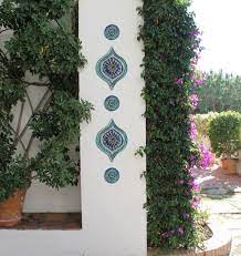Abstract Art For Garden Garden Decor Made From Ceramic Outdoor Wall Art Yard Art Circle Wall Art Set Of 5 Tiles All Seeing Eye Turquoise In 2021 Circle Wall Art Outdoor Wall Art Garden