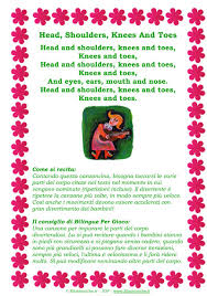 Associare i gesti alla melodia e alle parole costituisce una vera e propria forma di apprendimento e e se vogliamo aprire proprio il capitolo delle canzoni per bambini in inglese, possiamo sbizzarrirci davvero: Imparare L Inglese Cantando Head Shoulders Knees And Toes Stampa Disegna E Crea Con Filastrocche It