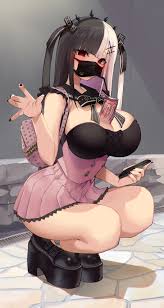 Rule 34 - Between Breasts Black Hair Breasts Busty Cleavage Female Jirai  Kei Large Breasts Mask Monster Energy Monster Energy Drink Original Red  Eyes Skirt Squatting Two Tone Hair White Hair | 6882725