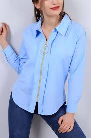 27 95 Tl Mavi Bayan Fermuarli Gomlek 12990b Modamizbir 2020 Mavi Mankenler Ve Pamuk